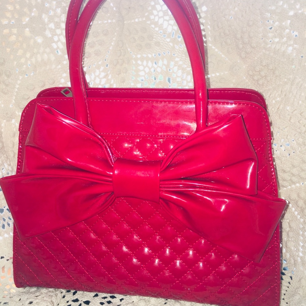 Scarleton  designer Red quilted Bow purse handbag